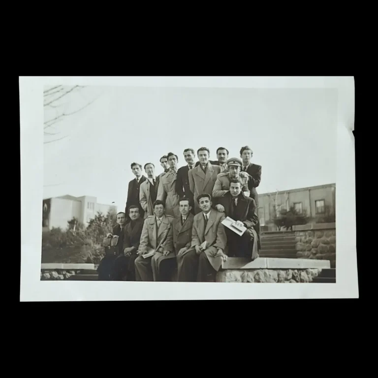Group photograph of Ankara Faculty of Law students taken on a stone terrace