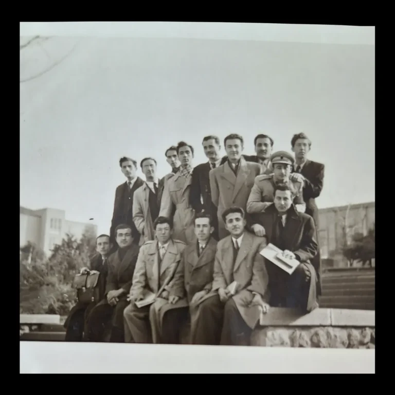 Close-up of the group of law students in overcoats and suits