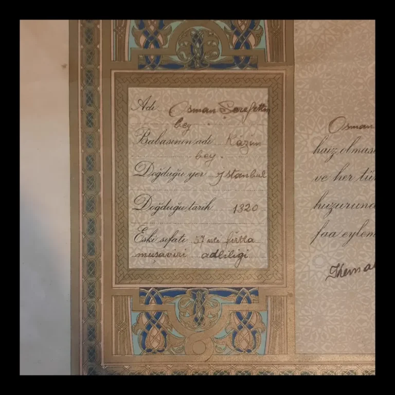 Datos de identidad manuscritos en el panel izquierdo de la licencia (ruhsatname)