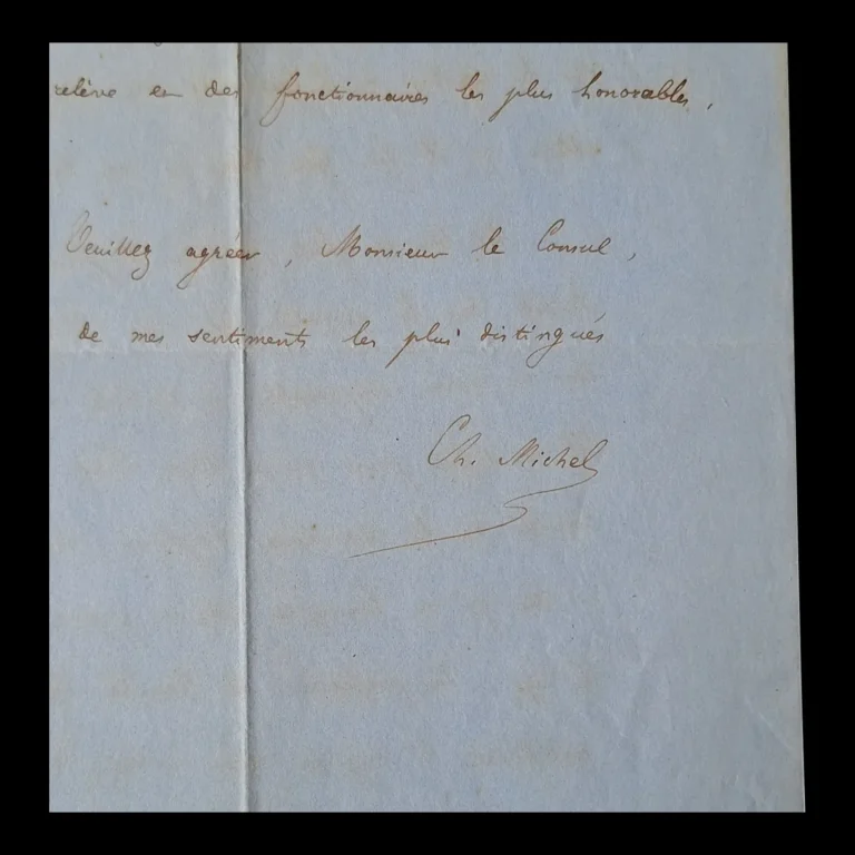Close-up of the closing courtesy formula and the signature 'Ch. Michel' on the last page of the letter