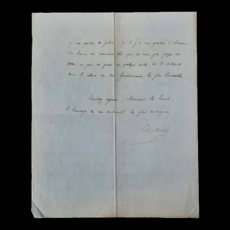 Last page of the letter, signed 'Ch. Michel'