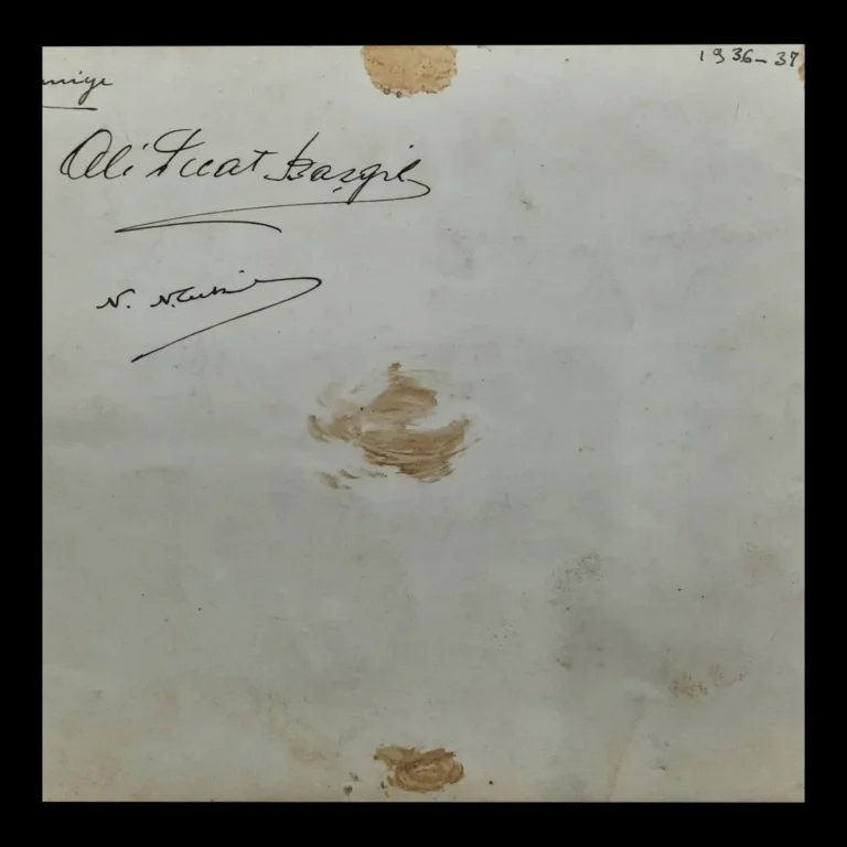 Ali Fuat Başgil's signature, a second signature and the note 1936-37 on the back of the photograph