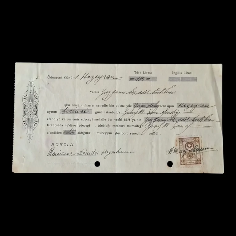Vista completa del pagaré de 1929 con timbre fiscal