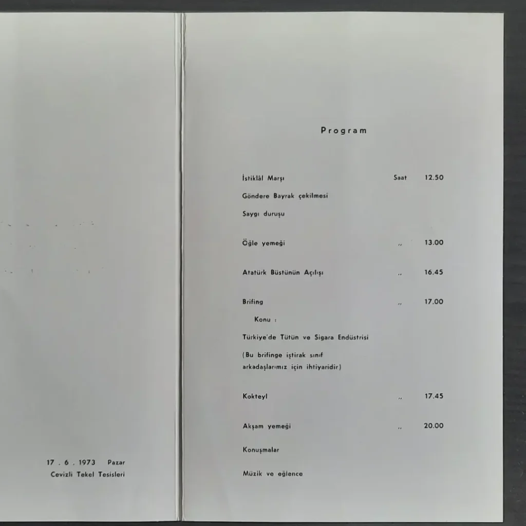 17.6.1973 tarihli kutlamanın saatli program akışını gösteren iç sayfa