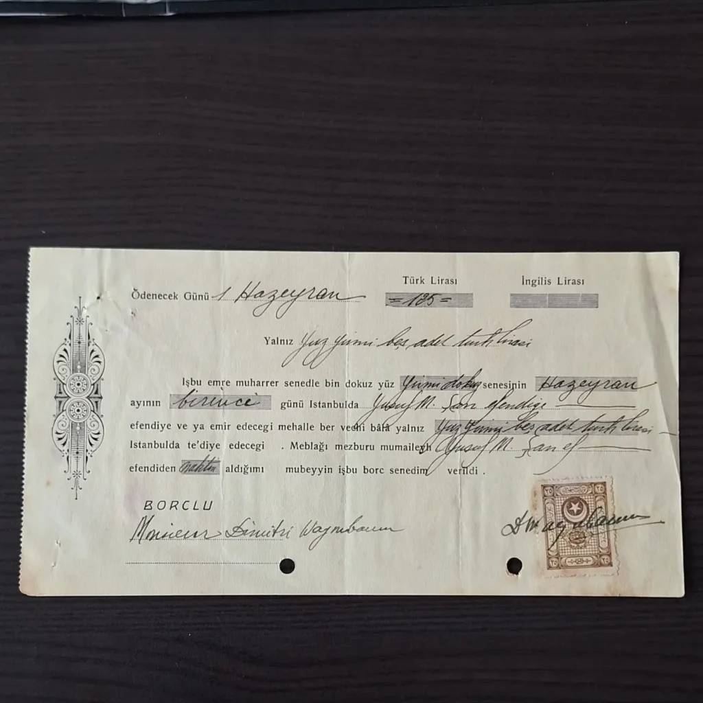 1929 tarihli, damga pullu senedin bütün görünümü